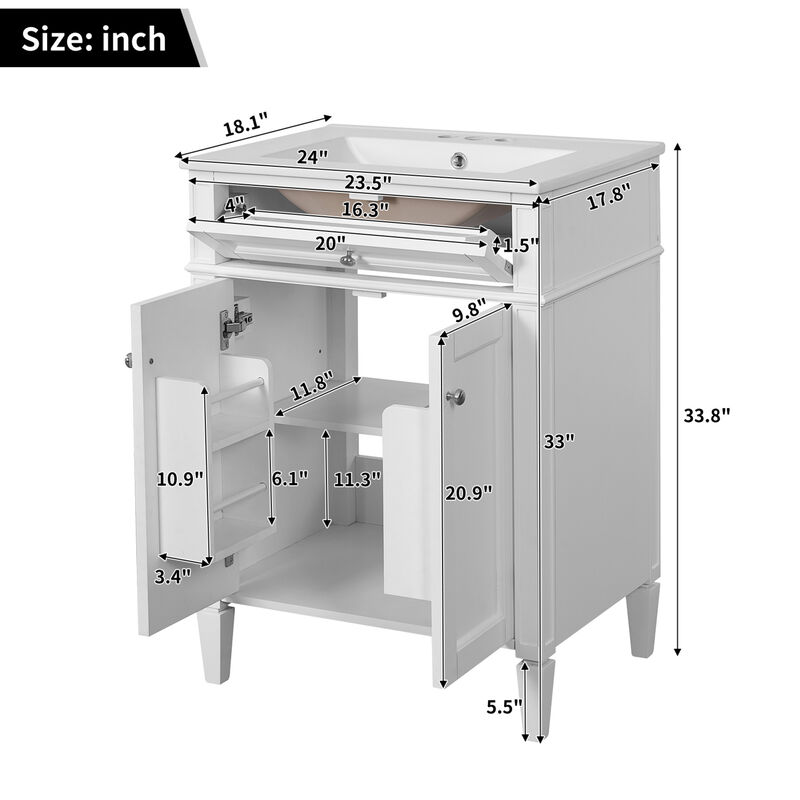ELEMENT ACE 24 Inch Bathroom Vanity with 2 Doors, Tip-Out Drawer and Sink, Soft-Closing Doors with Organizers Adjustable Shelf Compact Space-Saving Bathroom Storage Cabinet image number 2