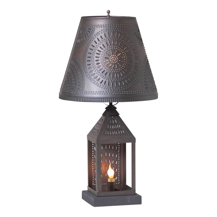 Irvins Country Tinware Valley Forge Lamp In Kettle Black With Shade