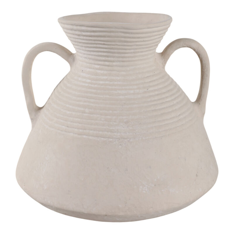 15x15" Wide Paper Mache Vase With Handles, White image number 0