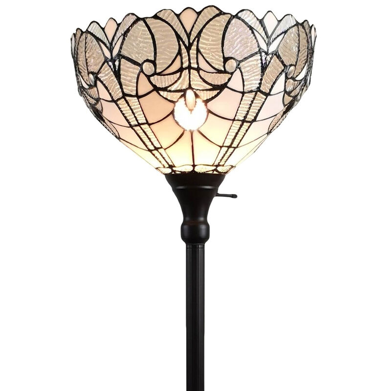 Hivvago 62" Brown Torchiere Floor Lamp With White Tiffany Style Glass Dome Shade