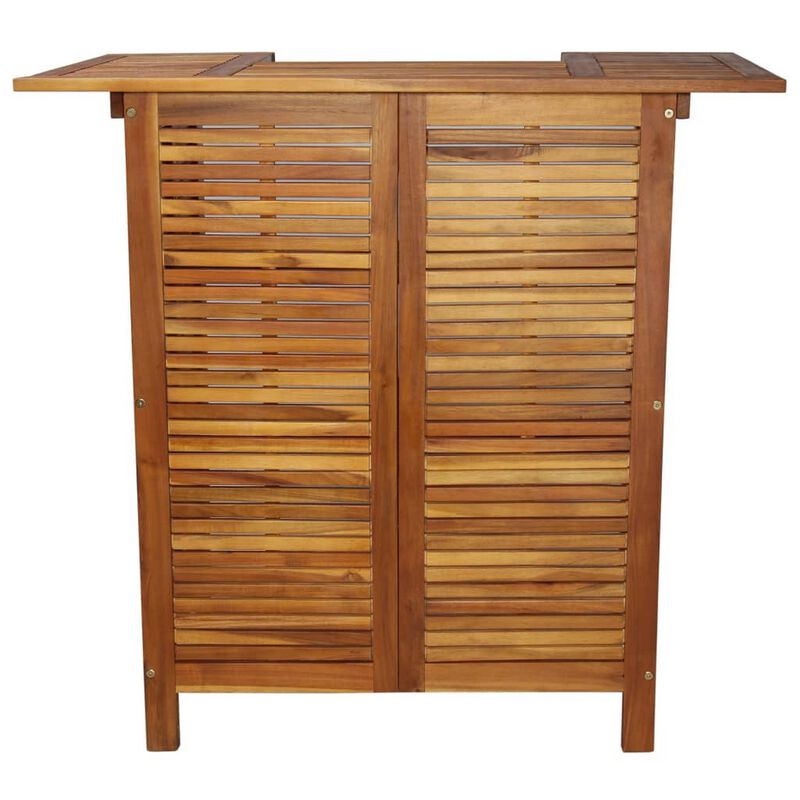 Outdoor Bar Counter Table w Shelves, 43 Inch Brown Solid Acacia Wood - Benzara