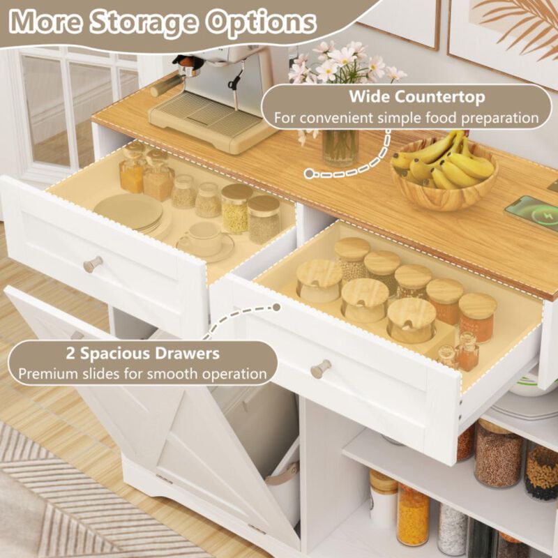 Hivvago Tilt Out Trash Can Cabinet with Outlets and Adjustable Shelf