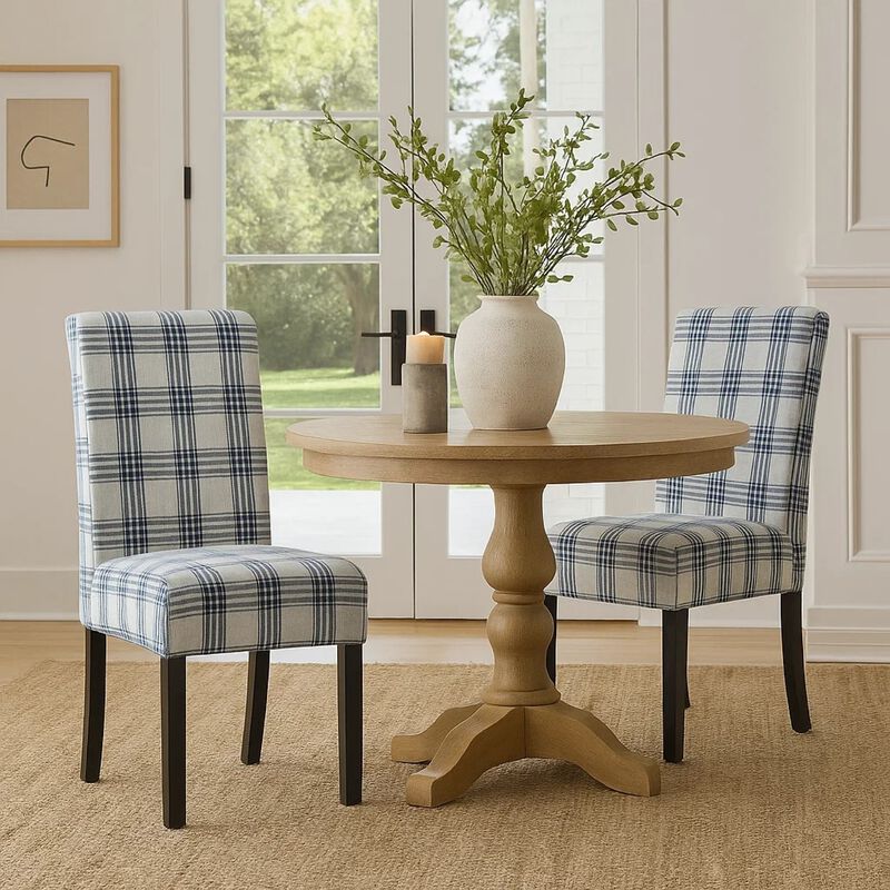 Cini Dining Side Chair Set of 2, Fabric, Black Wood Legs image number 6