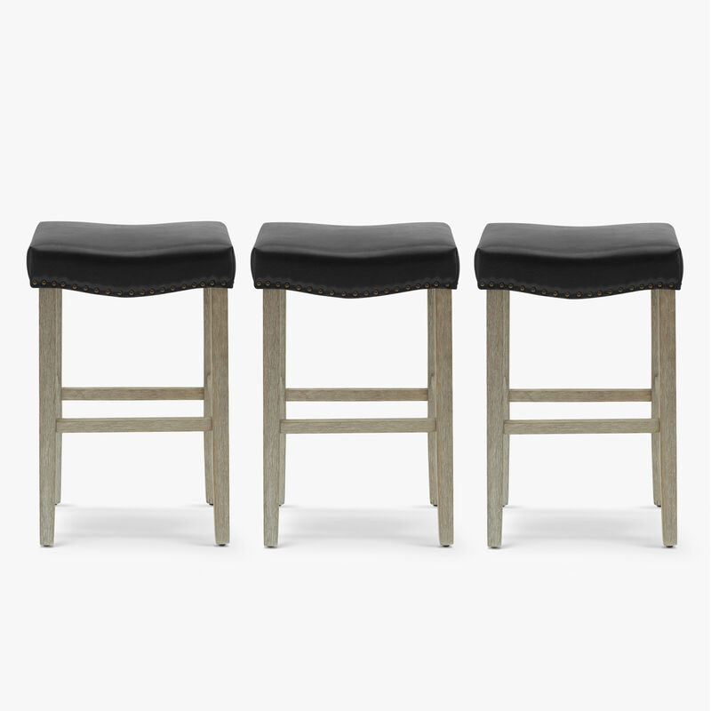 WestinTrends 29" Upholstered Saddle Seat Antique Gray Counter Stool (Set of 3)