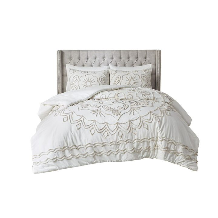 Gracie Mills Gertrude 3-Piece Tufted Cotton Chenille Comforter Set