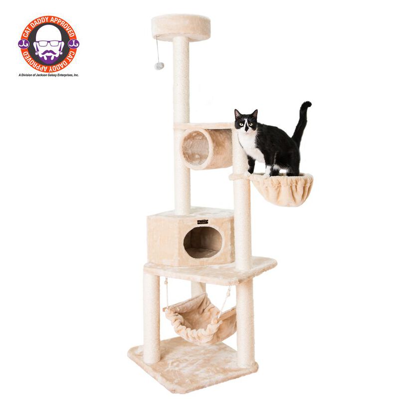 Armarkat 72 H Pet Real Wood Cat Tower, Tower Entertainment Furniture, Basket, Perch
