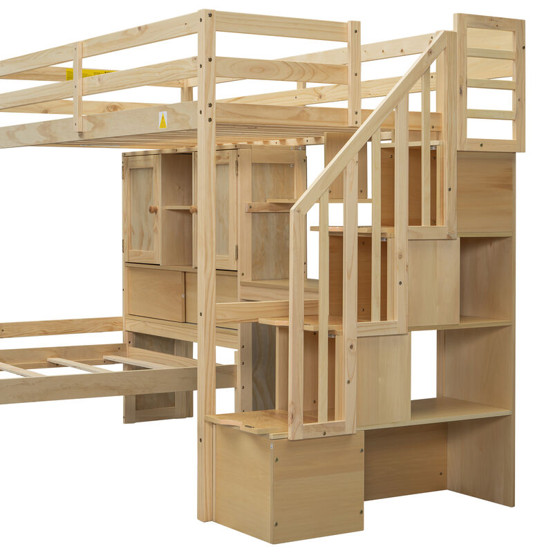 Whisen Twin over Twin Loft Bed with Desk & Staircase, Pine, for Bedroom image number 5