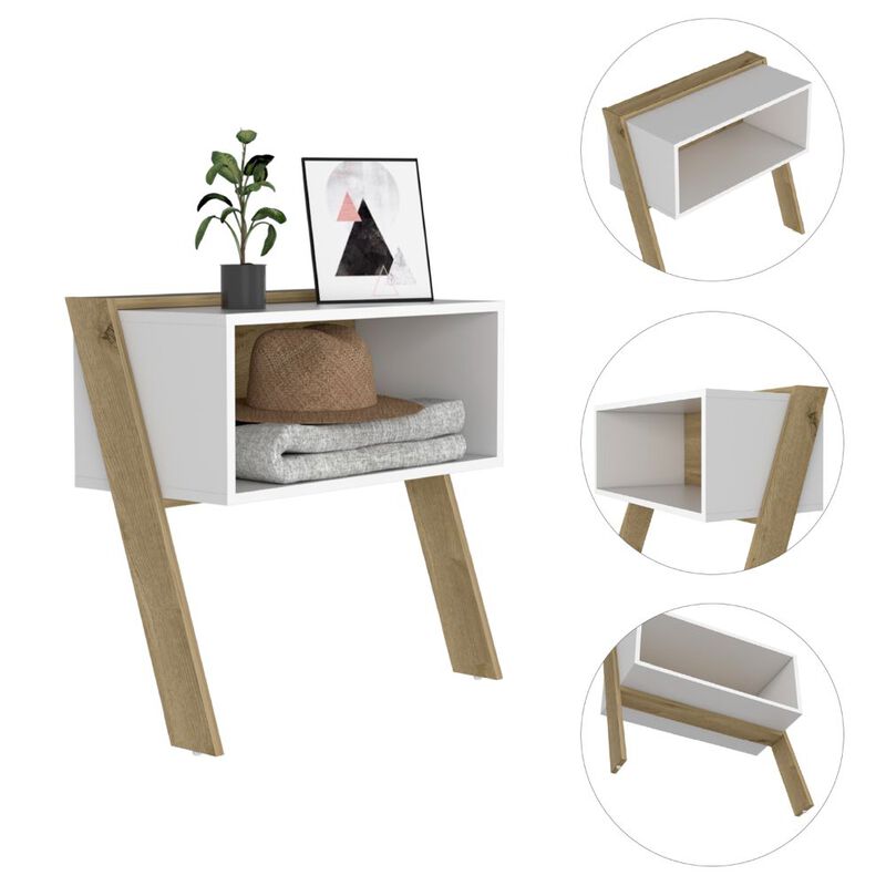 DEPOT E-SHOP Leticia Nightstand, Two Legs, One Shelf, Superior Top, Light Oak / White