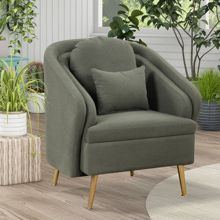 Mid-Century Accent Chair Arm Chair with Lumbar Pillow and Metal legs, Upholstered Accent Chair for Living Room, Bedroom,Seaweed Green