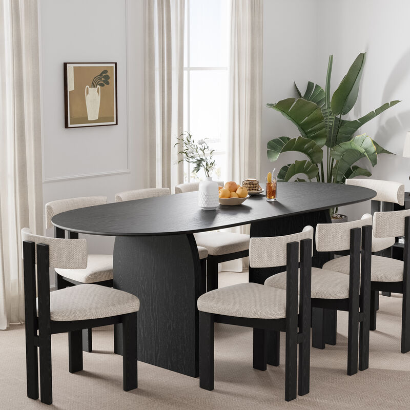 79 Inch Wooden Oval Black Dining Table Seats 4-6 People, Suitable for Living Room and Dining Room
