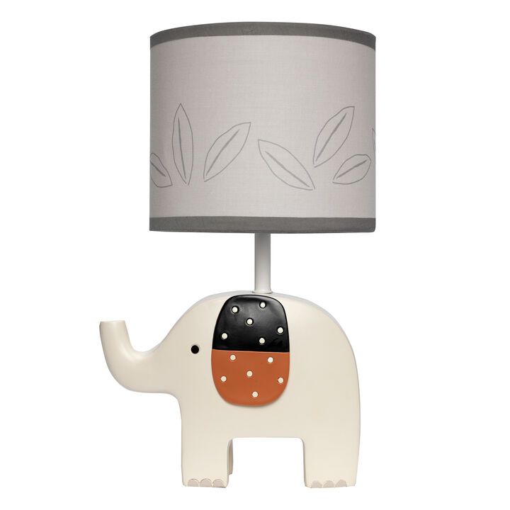 Lambs & Ivy Patchwork Jungle Modern Cream Elephant Lamp With Gray Shade & Bulb