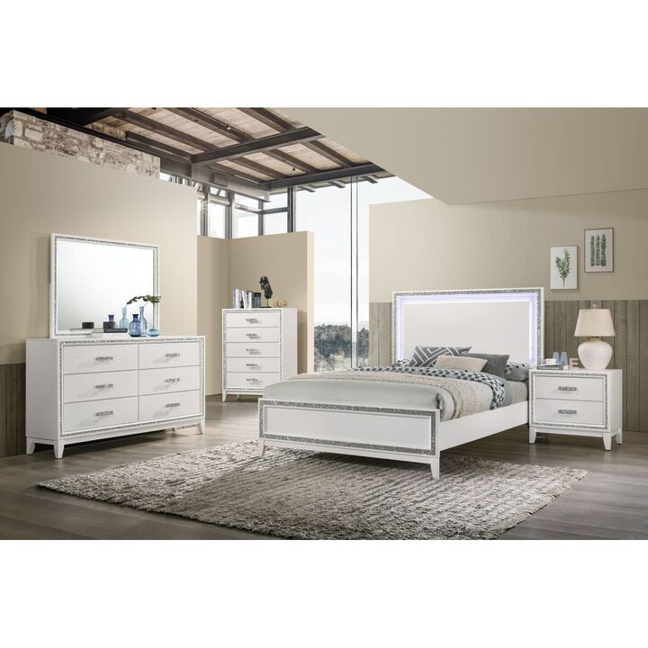 Haiden Queen Bed, LED & White Finish