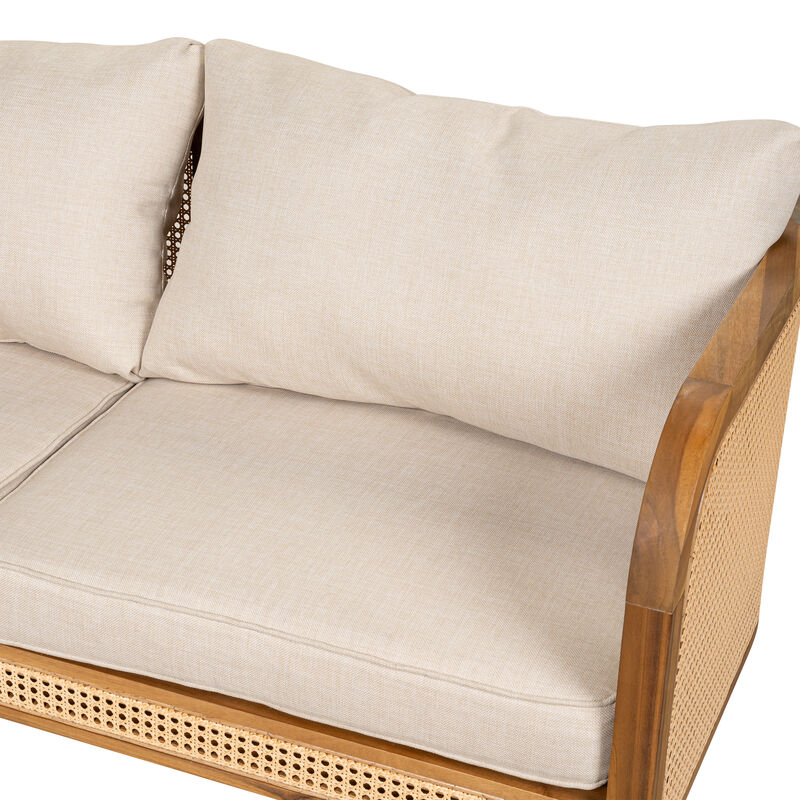 Christopher Knight Home Andrew 56" Patio Rustic Acacia Wood Upholstered Sofa with Rattan-Wrapped Frame