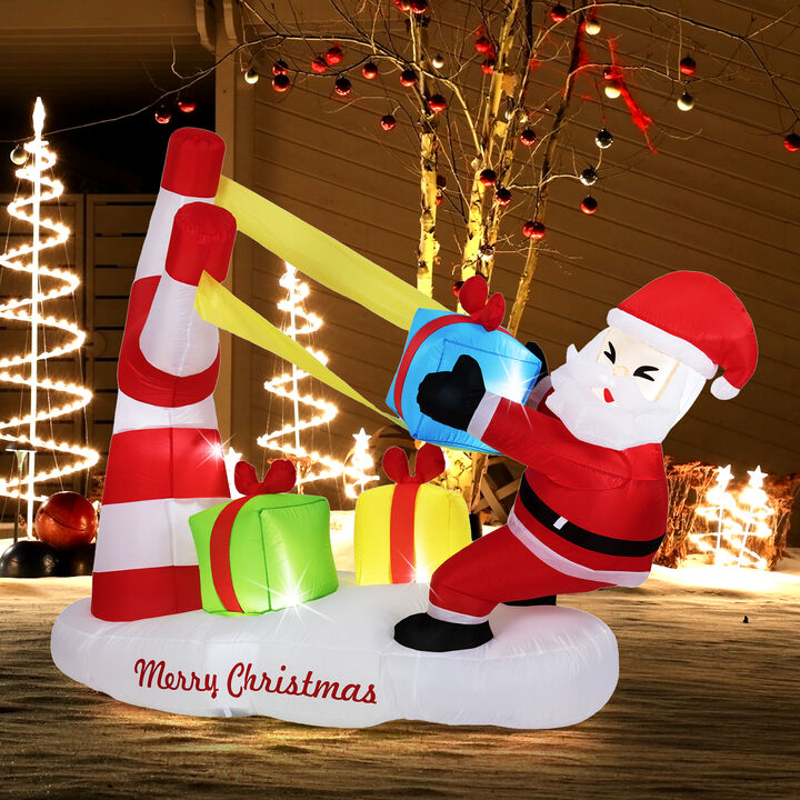 7 Feet Inflatable Santa with Slingshot, Outdoor Christmas Decor with LED Lights