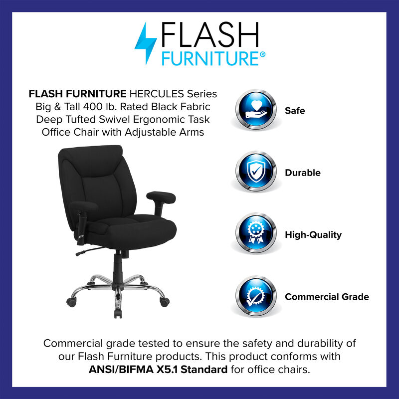 HERCULES Series Big & Tall 400 lb. Rated Black Fabric Deep Tufted Swivel Ergonomic Task Office Chair with Adjustable Arms image number 9