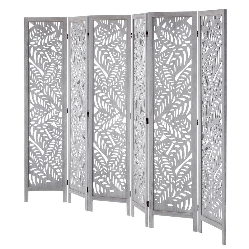 6-Panel Wood Room Divider, Folding Carved Privacy Screen for Home & Office image number 8