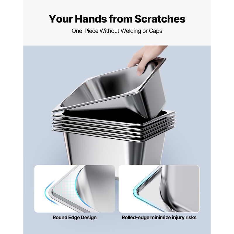 VEVOR 1/2 Size Hotel Pans with Lids Steam Pans 6" Deep Stainless Steel 2 Pack