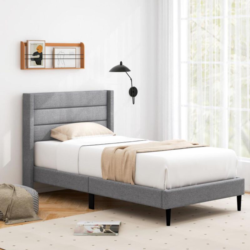 Hivvago Linen Upholstered Platform Bed Frame with Wingback Headboard