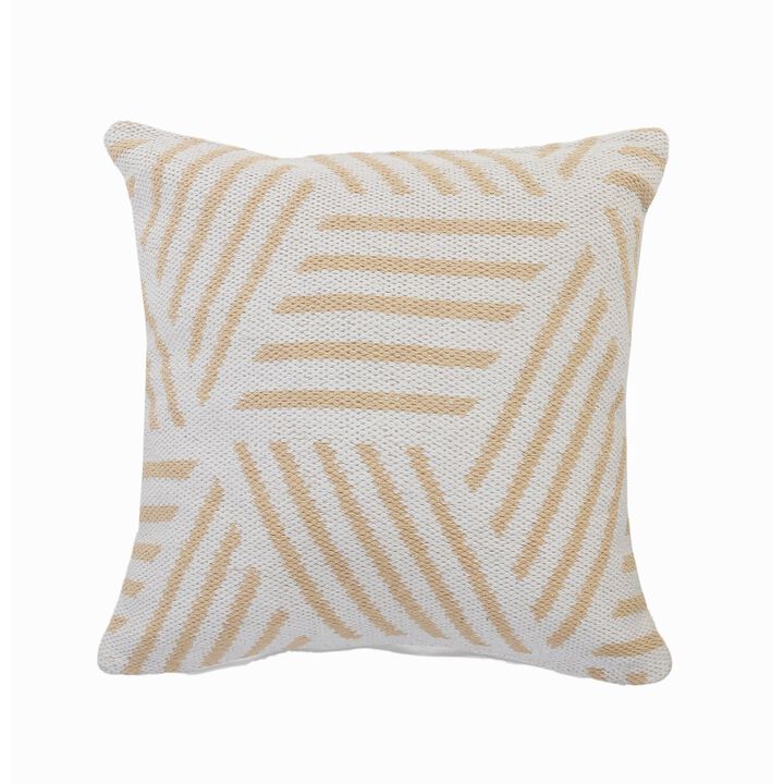 20" Tan and White Geometric Striped Square Throw Pillow