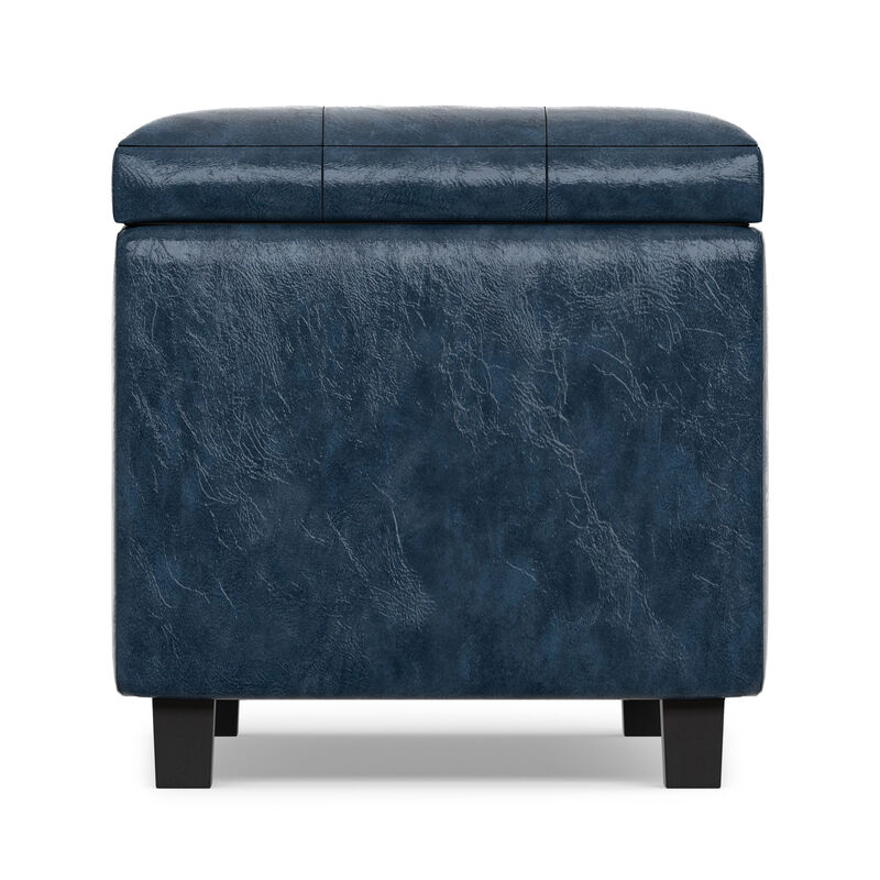 Cosmopolitan 34 inch Wide Contemporary Rectangle Storage Ottoman in Denim Blue Vegan Faux Leather, Assembled image number 4