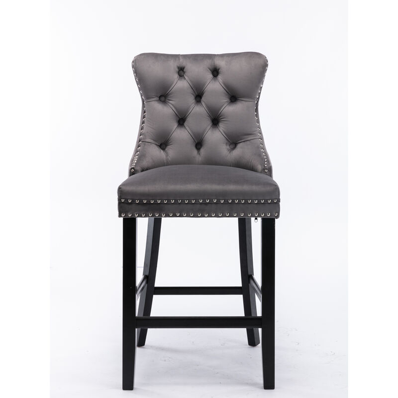 Streamdale Luxurious Velvet Barstools with Button Tufted Backrest (Set Of 2)