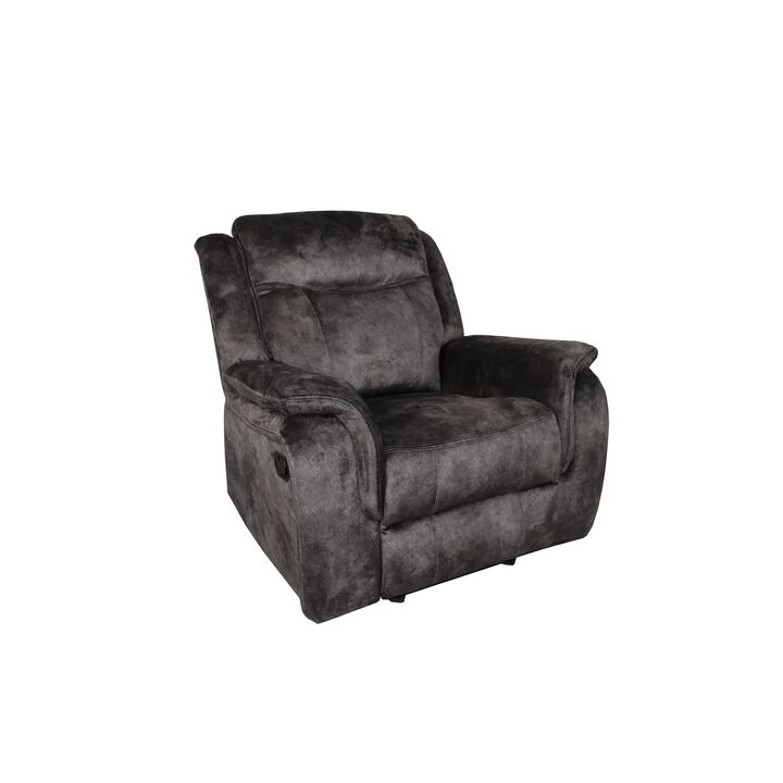 Harbor 39 Inch Manual Recliner Chair, Pocket Coils, Gray Faux Suede Velvet - Benzara