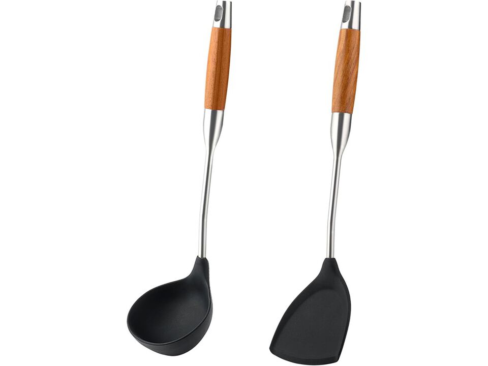 FJNATINH Silicone Wok Spatula and Ladle Tool Set,Stainless Steel Non Stick Heat-Resistant Kitchen Utensils