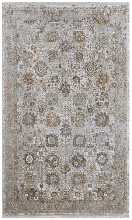 HomeRoots Floral Area Rug With Fringe