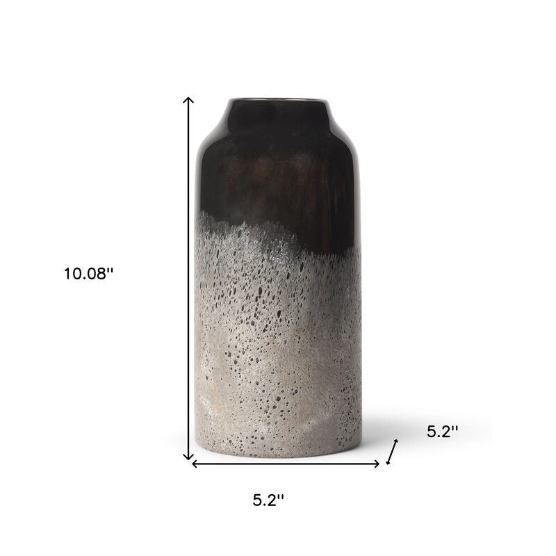 HomeRoots 10" Black And Gray Abstract Glass Cylinder Table Vase image number 3