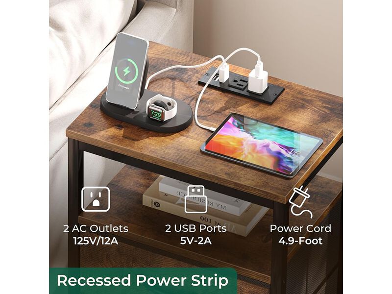 Huuger End Table Side Table with USB Ports and Outlets