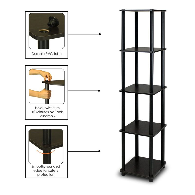 Hivvago 5-Tier Square Corner Display Shelf Bookcase in Espresso/Black