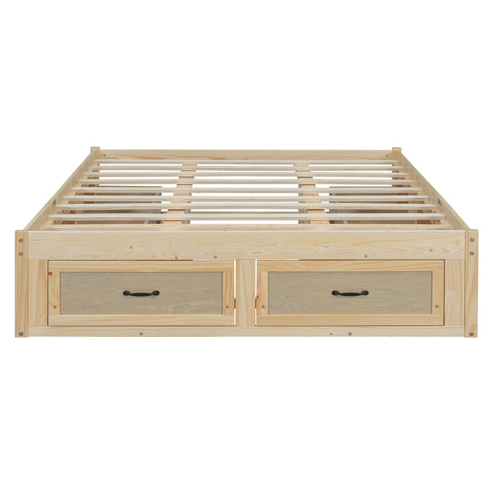 Whisen Queen Size Platform Bed with 6 Storage Drawers, MDF+LVL, for Bedroom