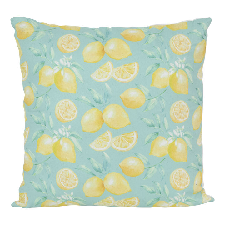 18" Blue and Yellow Tropical Lemons Square Throw Pillow