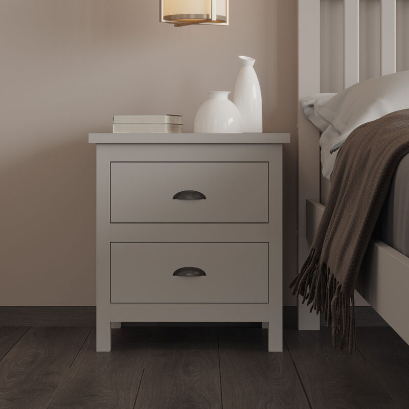 Versatile Gray 2-Drawers Nightstand, Bedside Table, End Table for Living Room Bedroom Assembled with Sturdy Solid Wood