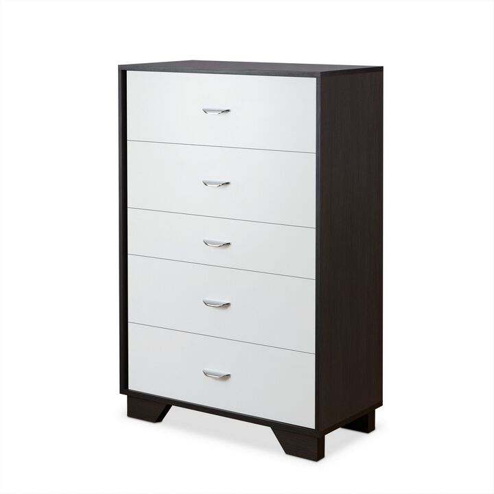 Wooden Chest with Five Drawers, White & Espresso Brown-Benzara
