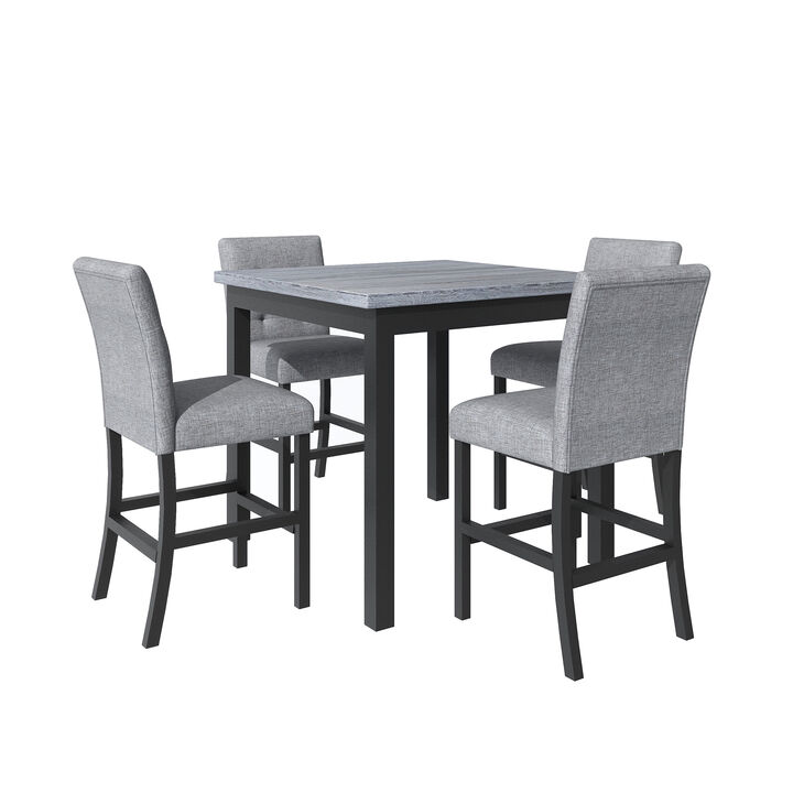 5-Piece Counter Height Dining Set Wood Square Dining Room Table and Chairs Stools w/Footrest & 4 Upholstered high-back Chairs,Black