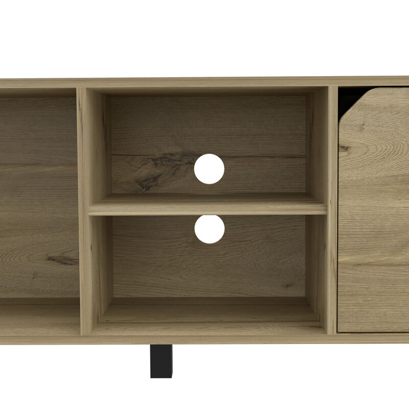 DEPOT E-SHOP Conquest Tv Stand for TV&acute;s up 70", Four Open Shelves, Five Legs, Light Oak