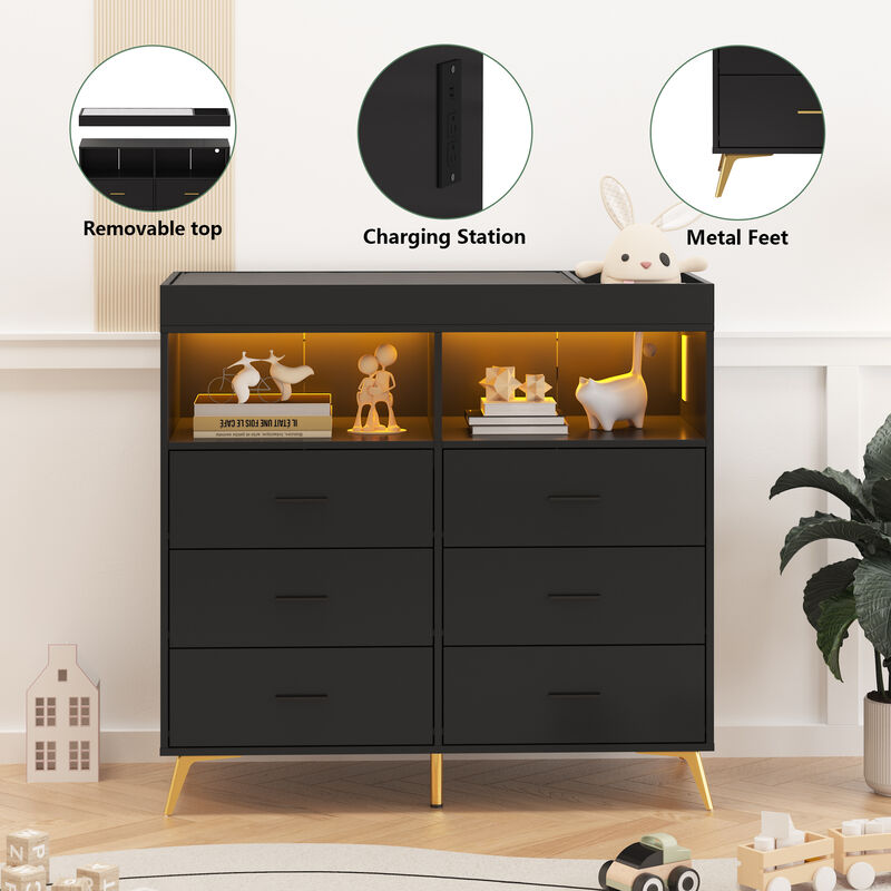 LED Light & Power Outlet Baby Changing Table Dresser image number 2