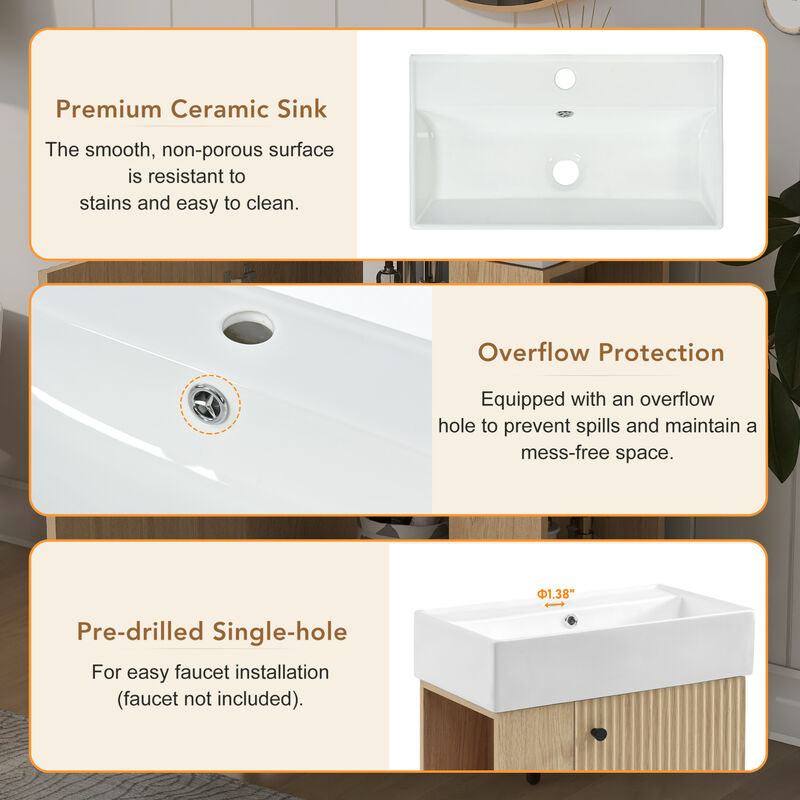 ELEMENT ACE Compact Floating Bathroom Vanity with Ceramic Basin - Space Saving Modern Design image number 6