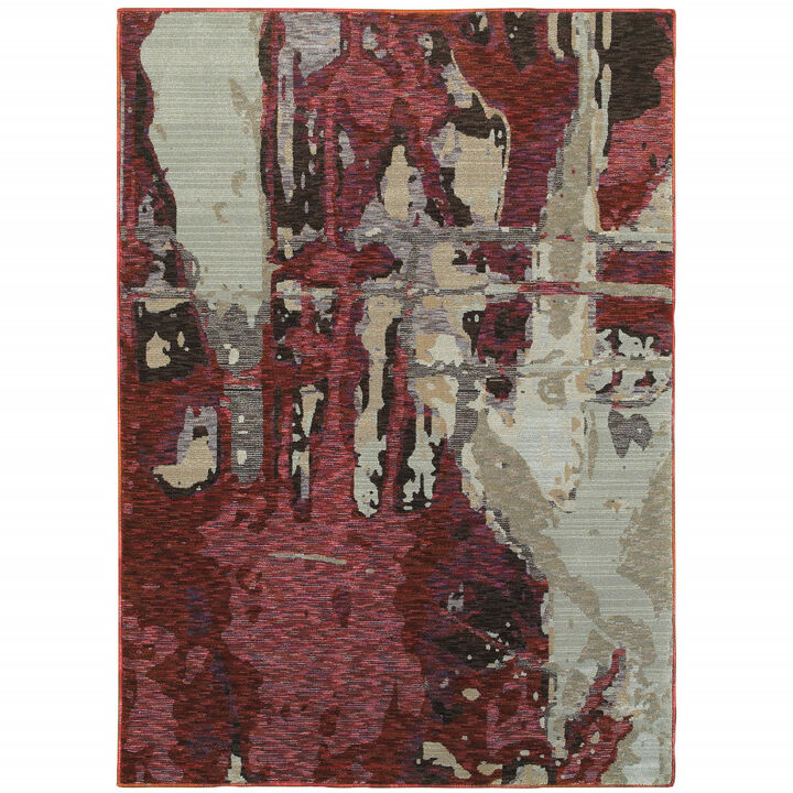 2 X 3 Red And Beige Abstract Power Loom Stain Resistant Area Rug