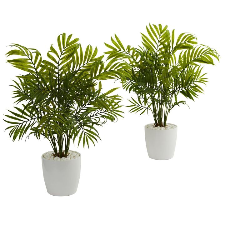 Nearly Natural 19.5-in Palms in White Planter (Set of 2)