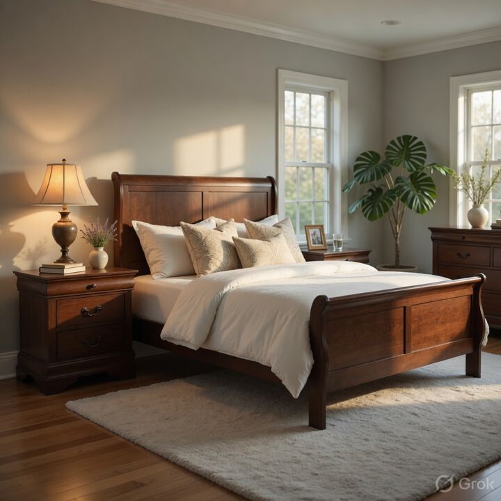 Queen Size Bedroom Set, Brown Finish, 3-Piece Set with Bed and Two Nightstands