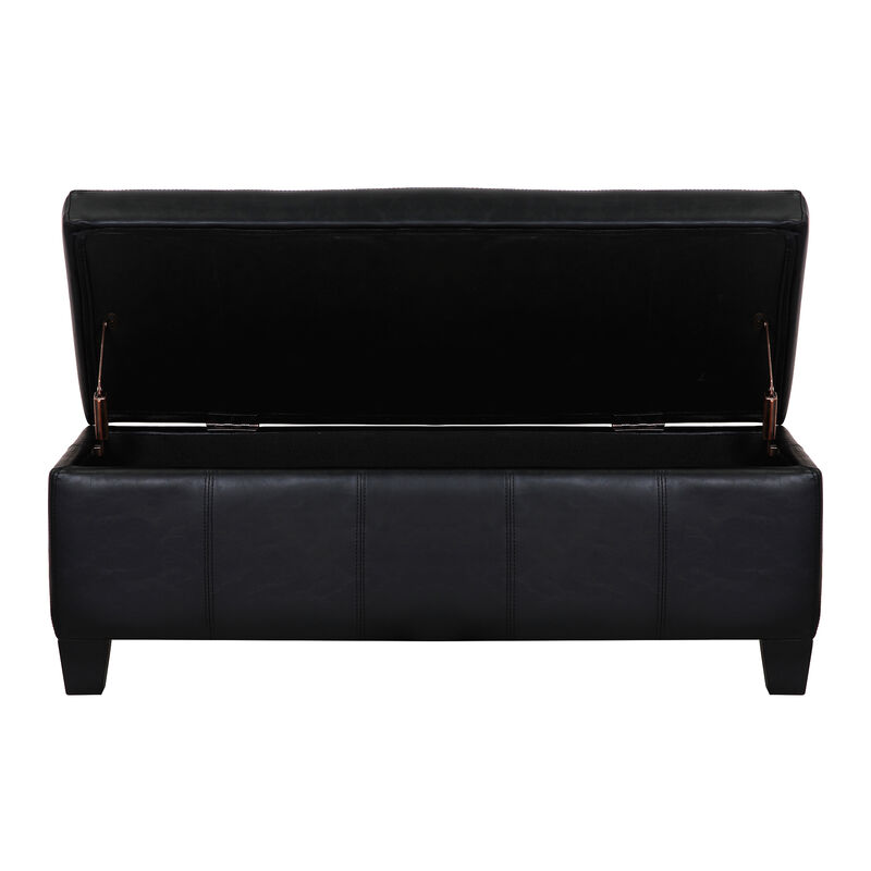 WestinTrends 42" Wide Faux Leather Rectangle Ottoman With Storage