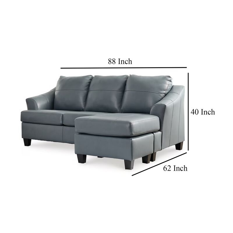 Geno Sofa Chaise Sectional, Modern Steel Gray Leather Match, 88 Inch - Benzara