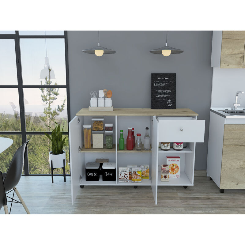 Streamdale Sayville 2-Drawer 2-Shelf Kitchen Island White And Pine image number 1