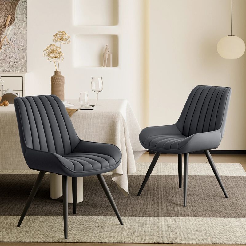 Modern Ribbed Fabric Upholstered Dining Chair Set of 4 image number 4