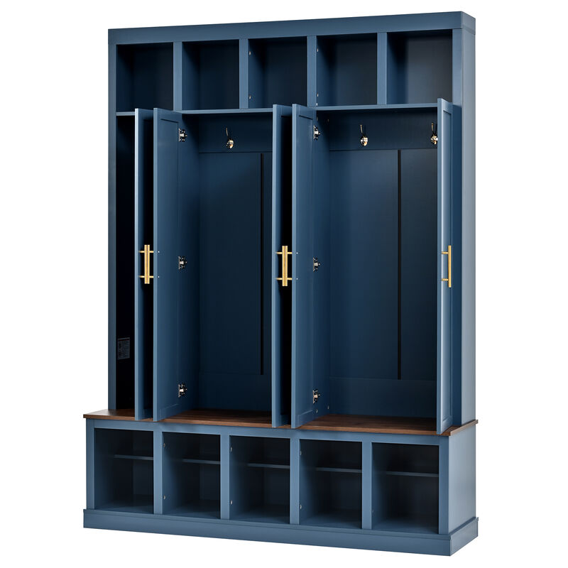 Merax All-in-One Hallway Organizer with 3 Closed Lockers, Inner Hooks & Hanging Rods Hall Tree image number 4