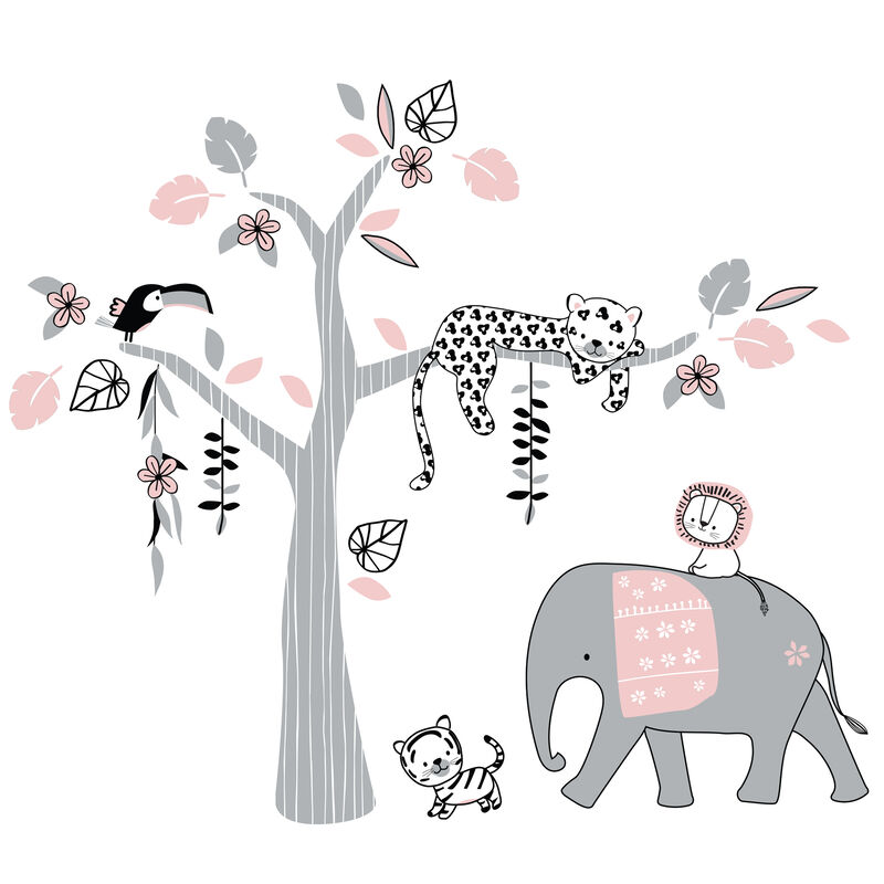 Lambs & Ivy Happy Jungle Pink/White Safari Nursery 5-Piece Crib Bedding Set