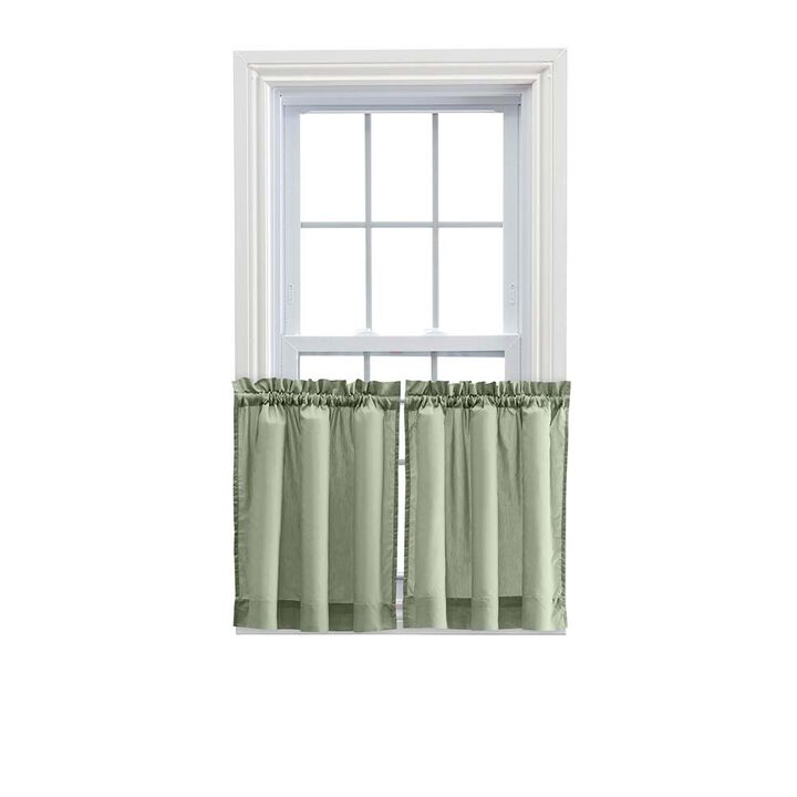 Ellis Stacey 1.5" Rod Pocket Fabric Solid Color Window Tailored Tier Pair 56"x45" Sage