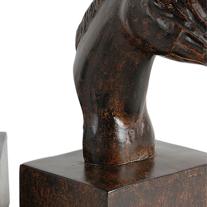 Ari Set of 2 Bookends, Elegant Realistic Horse Bust FIgurines, Dark Brown - Benzara